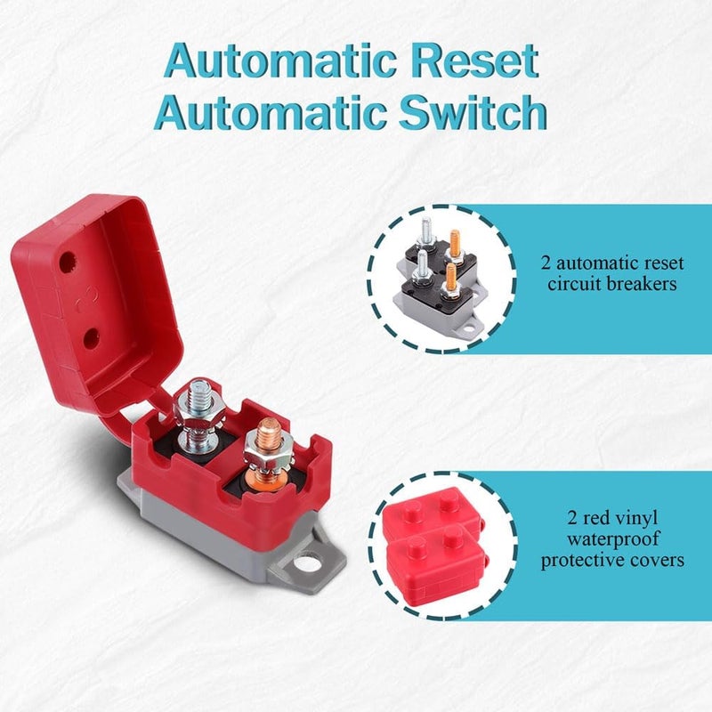Tecledsn 2PCS DC 12V-24V Automatic Reset Circuit Breaker with Cover Stud Bolt, 50A Car Current Overload Protector Replacement for Car, RV, Bus, Truck, Car Engine, Battery Charger and More (50 Amp) - Image 4